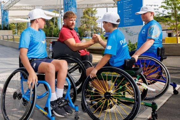 Dylan Alcott at Melbourne Park on Tuesday.