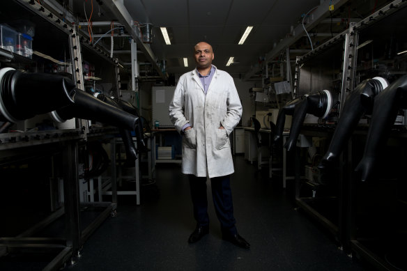 Professor Aguey-Zinsou at the laboratory on the UNSW campus, where his hydrogen storage components are tested. 
