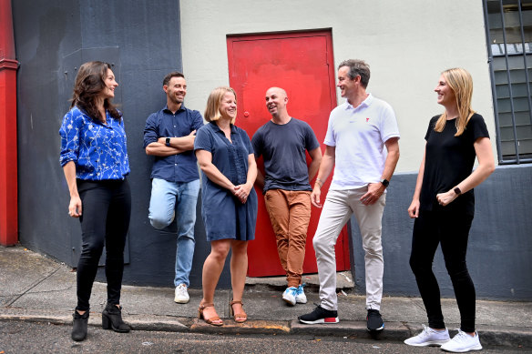 Airtree’s partners (from left to right) Jackie Vullinghs, John Henderson, Helen Norton, James Cameron, Craig Blair and Elicia McDonald in Surry Hills.