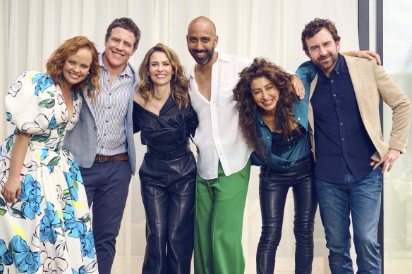 The cast of <i>Five Bedrooms</i> (from left) Katie Robertson, Stephen Peacocke, Kat Stewart, Roy Joseph, Doris Younane and Johnny Carr.