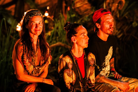 Parvati Shallow at the final tribal council with Janine Allis and Luke Toki.