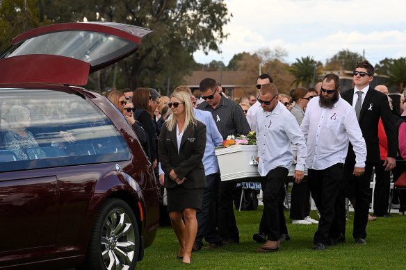 Mourners at the funeral of Molly Ticehurst in Forbes on Thursday.
