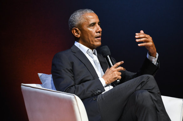 Barack Obama gives his perspective on the dangers of the digital age at the Aware Super Theatre in Sydney’s Darling Harbour on Tuesday.