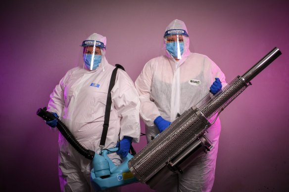 Who you gonna call? Kate O'Sullivan (left) and Trudi Brown with fogging machines.