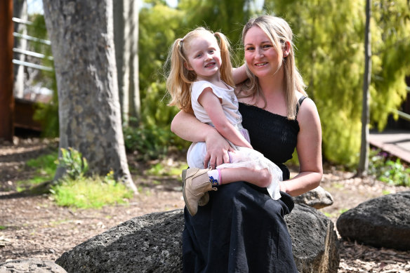 Young children, like Mylah Dovaston-Zietara,  pictured with mother Kylie Dovaston, are doing better in the years since lockdowns than older age groups.