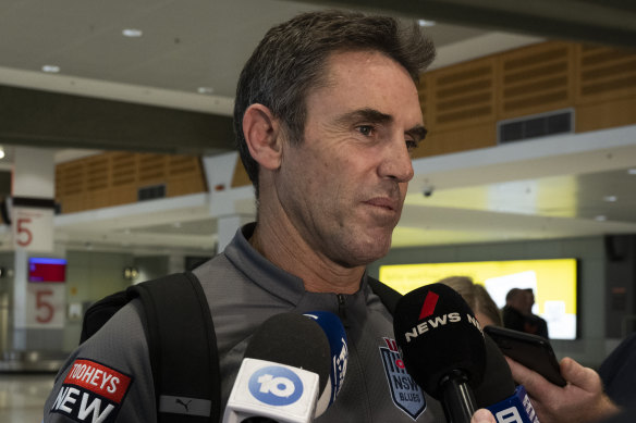 Brad Fittler faces the music after arriving back in Sydney on Thursday.