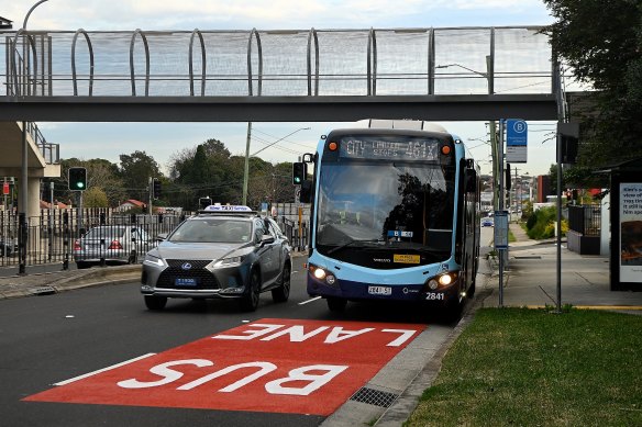 A new bus lane on Parramatta Road in Ashfield.