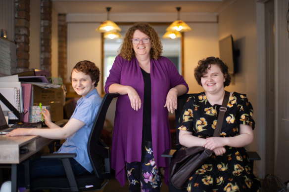 Kylie Hughes with her daughters Ellen, 18, (left) and Georgia, 15, who are making use of alternative options to finish their schooling.