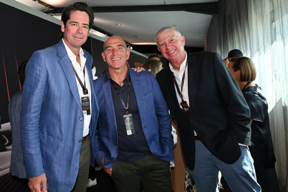 Gillon McLachlan with MCG chief Stuart Fox and MCC president Fred Oldfield.