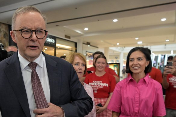 Penrith member elect Karen McKeown and new NSW Education Minister Prue Car with Prime Minister Anthony Albanese last Friday.