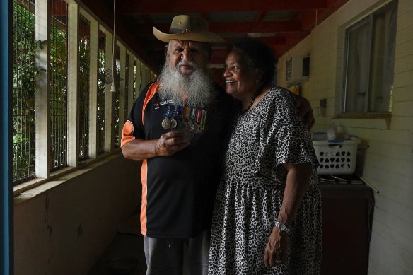 Geoff Shaw with his wife Eileen Hoosan  at their home in the Mount Nancy town camp.