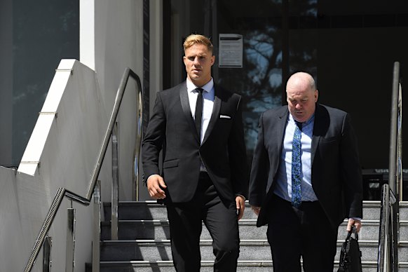Jack de Belin leaves Wollongong Court on Monday.