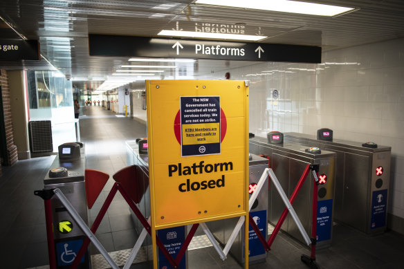 A sign at Strathfield station on Monday afternoon.  