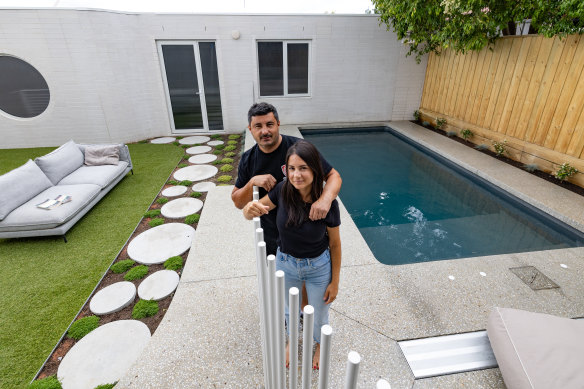 Sonia De Gregorio and husband Ricardo by their new pool that was recently installed.