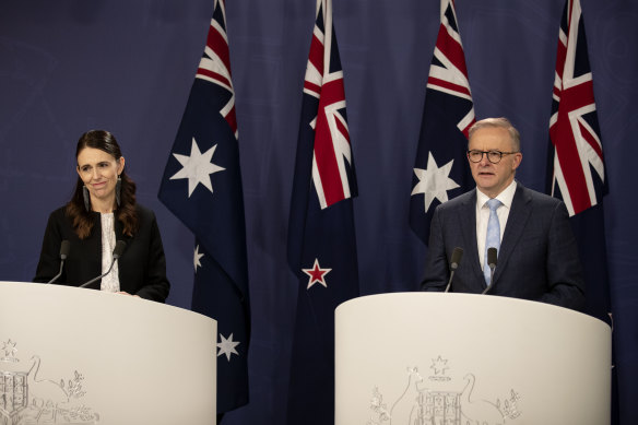 Former New Zealand prime minister Jacinda Ardern and Prime Minister Anthony Albanese in 2022.
