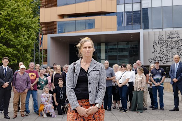 Former wildlife carer Tracy Dods with some of her supporters outside Parramatta District Court as she awaited the outcome of her appeal.