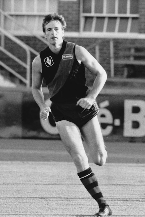 Neale Daniher in action in 1985 during a training session for the Essendon Bombers.