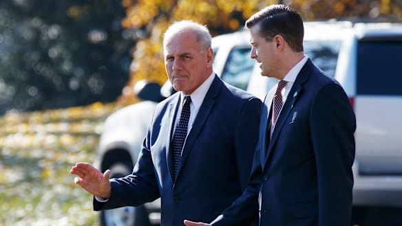 White House chief of staff John Kelly, left, has offered to quit following the departure of staff secretary Rob Porter, right.