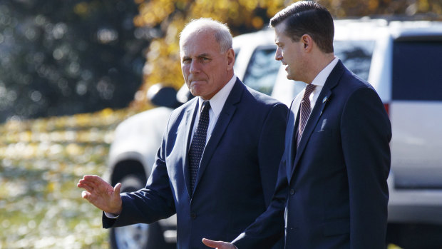 White House chief of staff John Kelly, left, has offered to quit following the departure of staff secretary Rob Porter, right.