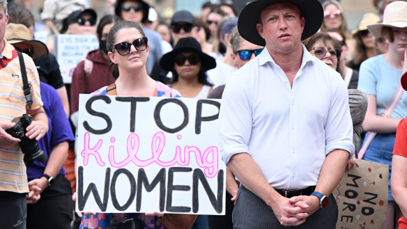 Premier Steven Miles at the Brisbane rally in King George Square to end gendered violence in April..