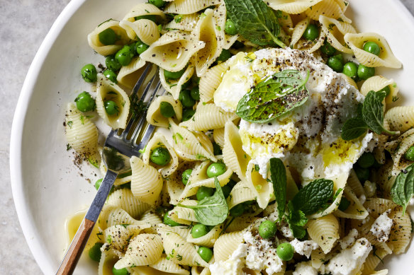 Pea, chilli and dill pasta.