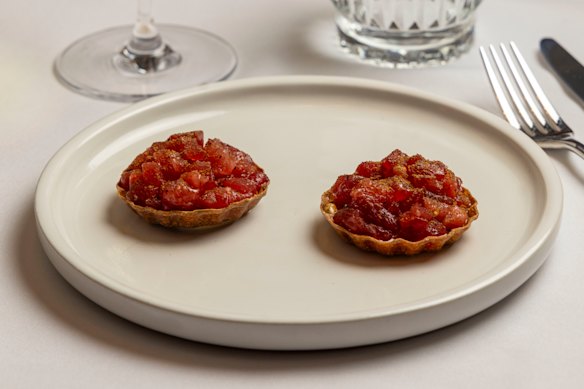 Bluefin tuna and fermented porcini in a rye tartlet.