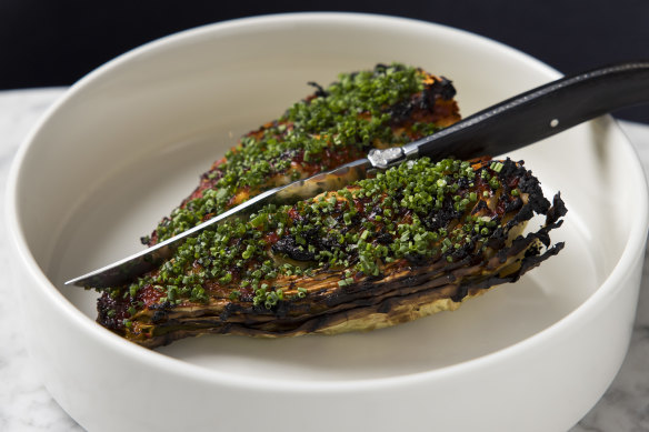 Josper-roasted sugarloaf cabbage with fermented chilli. 