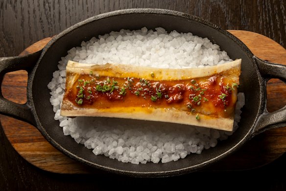 The generously portioned smoked bone marrow could have used a few more minutes under heat.