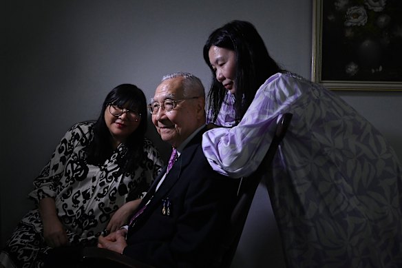 Tuong Quang Luu, 84, pictured here with his daughters Tuyen (left) and Thao.