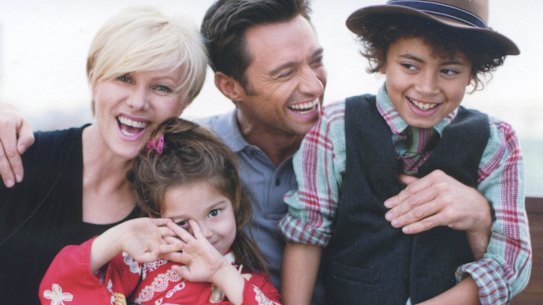 Jackman and Debra-Lee Furness with their two children, Oscar and Ava. 
