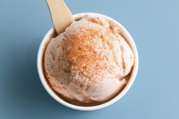 Pink guava with salt and chilli ice-cream. 