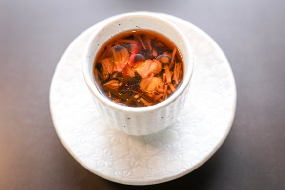 Mushroom-heavy chawanmushi (savoury egg custard).