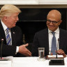 Donald Trump with Microsoft chief Satya Nadella. Amazon claimed the former US president stepped in to thwart its bid for the lucrative contract.