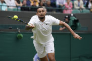 Nick Kyrgios – dressed in white – will be back at Wimbledon on Tuesday.