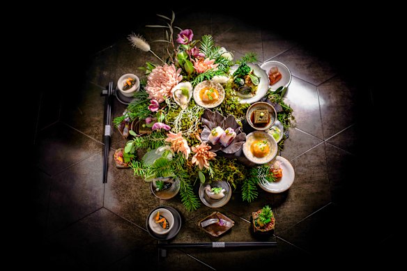 The elaborate dining table. 