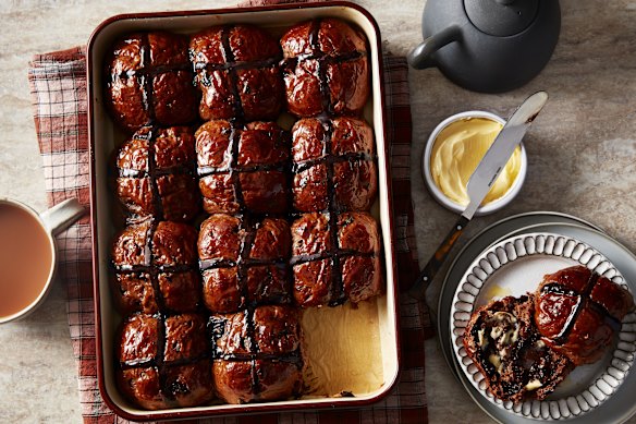Helen Goh has broken with tradition to add chocolate to her favourite hot cross bun recipe.