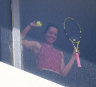 Quarantine players practice near the View Melbourne hotel. 18 January 2020. The Age News. Photo: Eddie Jim.
Australian Open Tennis