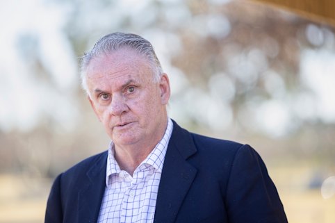 Mark Latham speaking to media on Saturday. 