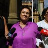 Kathleen Folbigg (centre) arrives at the Court of Criminal Appeal in Sydney, NSW. December 14, 2023. Photo: Kate Geraghty