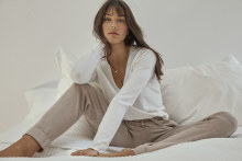 Soft, comfortable and moisture-wicking clothes by Juliette Hogan. Just stay away from wearing white on a plane.