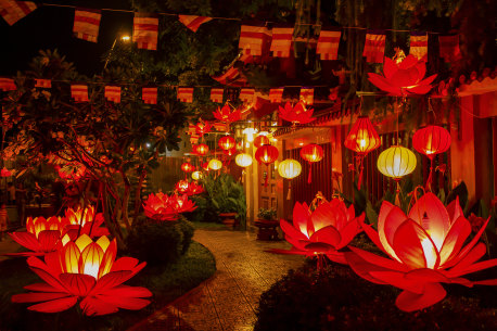 Lanterns at a pagoda in Ho Chi Minh City.