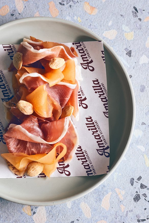 Amarilla's serrano ham with melon and marcona almonds.