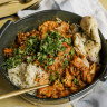Cheat’s korma curry with cauliflower and halloumi.