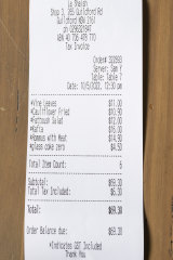 The receipt for lunch at La Shish, in Guildford. 
