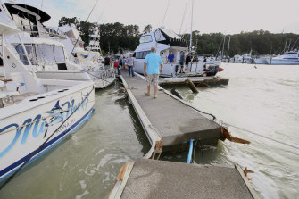 A dock was torn apart in Tutukaka, New Zealand after waves swept into the marina.