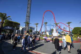 Village Roadshow’s theme parks including Movie World (pictured) and cinemas have been battered by COVID-19 restrictions over the past two years. 