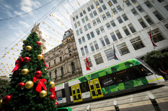 Christmas decorations in Melbourne’s Bourke Street Mall. Premier Daniel Andrews has promised NSW and Victoria will do all they can to keep their borders open to each other ahead of the festive season.