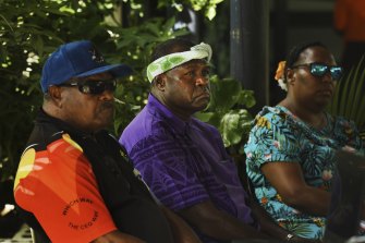 Reverend Stanley Marama (centre) during the Mabo Day event on Boigu Island in the Torres Strait on June 3. 