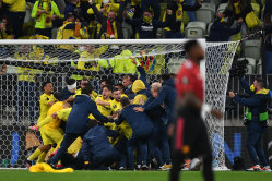 Villarreal celebrate their Europa League triumph.