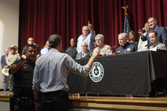 Democrat Beto O’Rourke interrupts Texas Governor Greg Abbott at a press conference about the shooting.